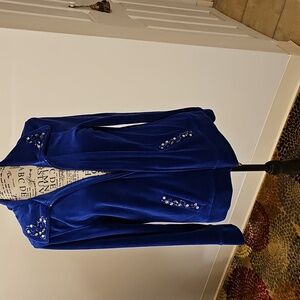 ROYAL BLUE LEISURE RHINESTONE ADORNED JACKET WITH MATCHING SHIRT